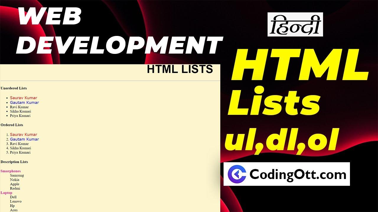 Ch-13 HTML Lists ul ol dl dd dt tag